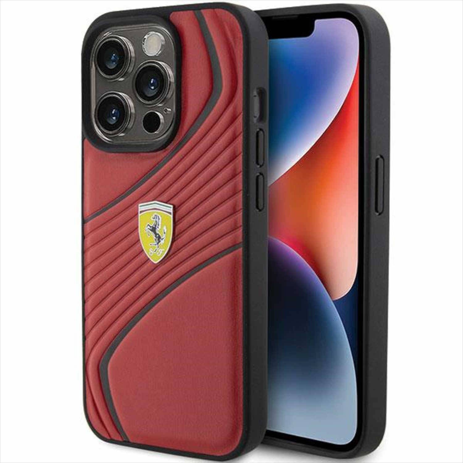 Ferrari Apple iPhone 15 Pro Schutzhülle Case Cover Etuis Twist Metal Logo Rot
