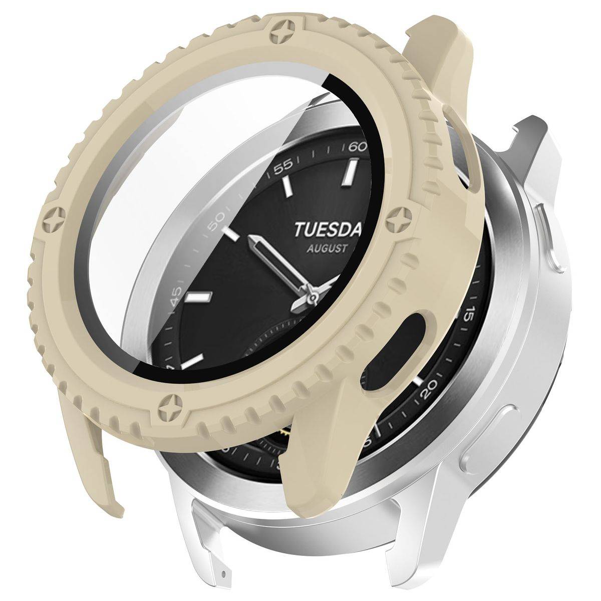 Für Xiaomi Watch S3 Kunststoff Watch Hülle + H9 Hart Schutzglas Beige