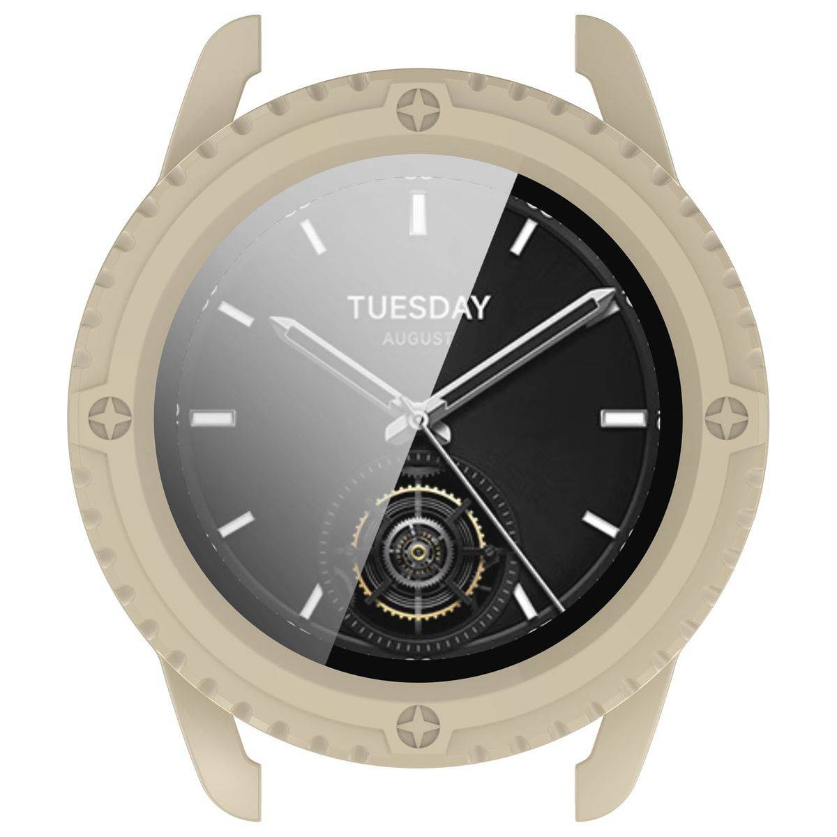 Für Xiaomi Watch S3 Kunststoff Watch Hülle + H9 Hart Schutzglas Beige