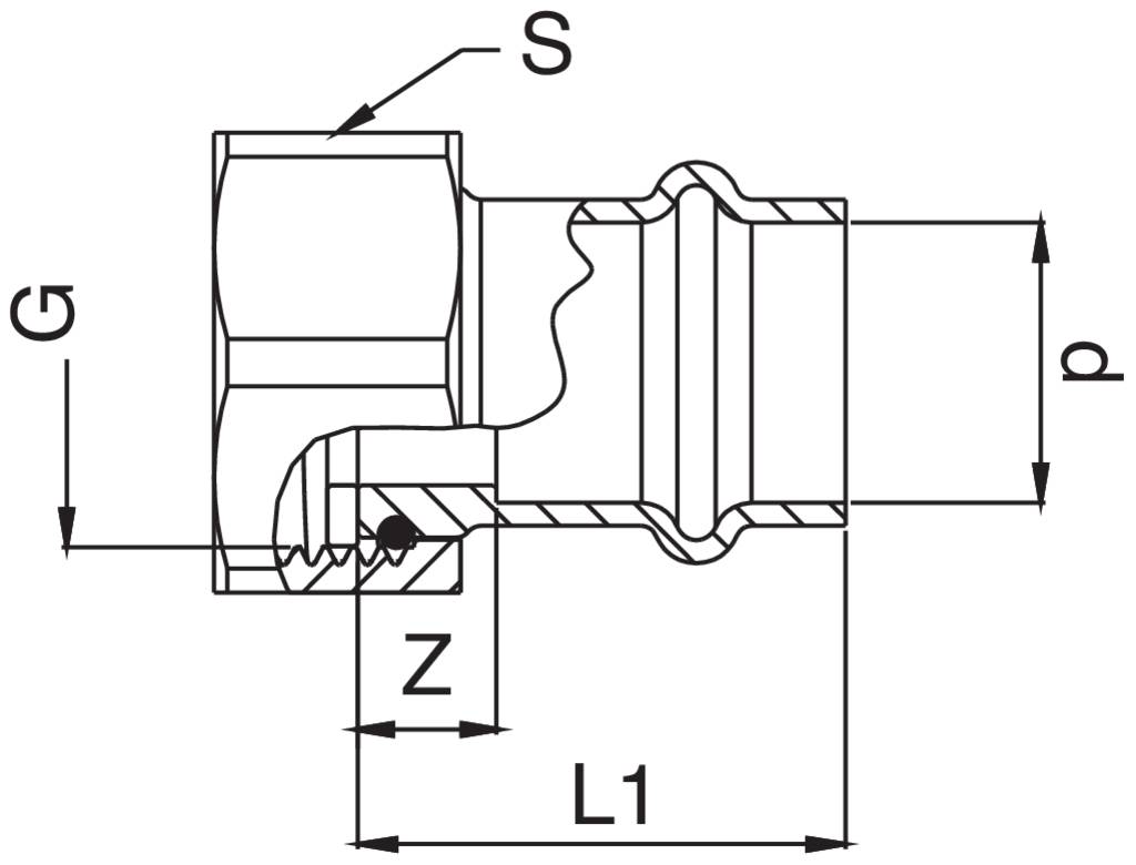 Technische Querschnittszeichnung einer Rohrverschraubung mit den Abmessungen G, S, Z, L1 und d.