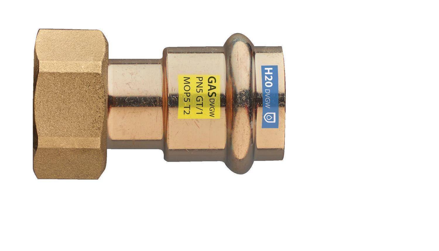 Messinggas-Fitting-Verbinder mit Sechskantenden und Etiketten für H2O und Gasanwendung.