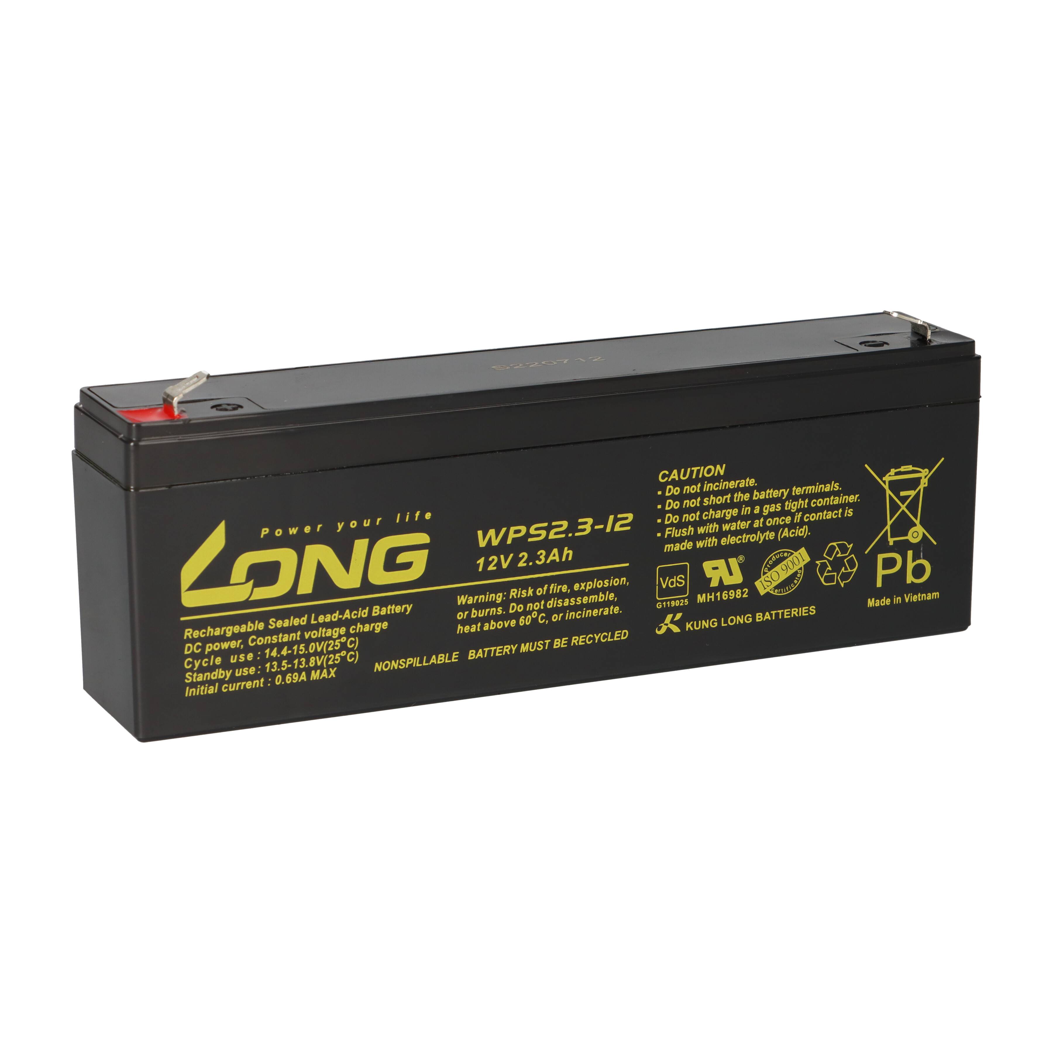 Kung Long WPS2.3-12 AGM-Akku 12V 2,3Ah – passend für FIAMM FG20201
