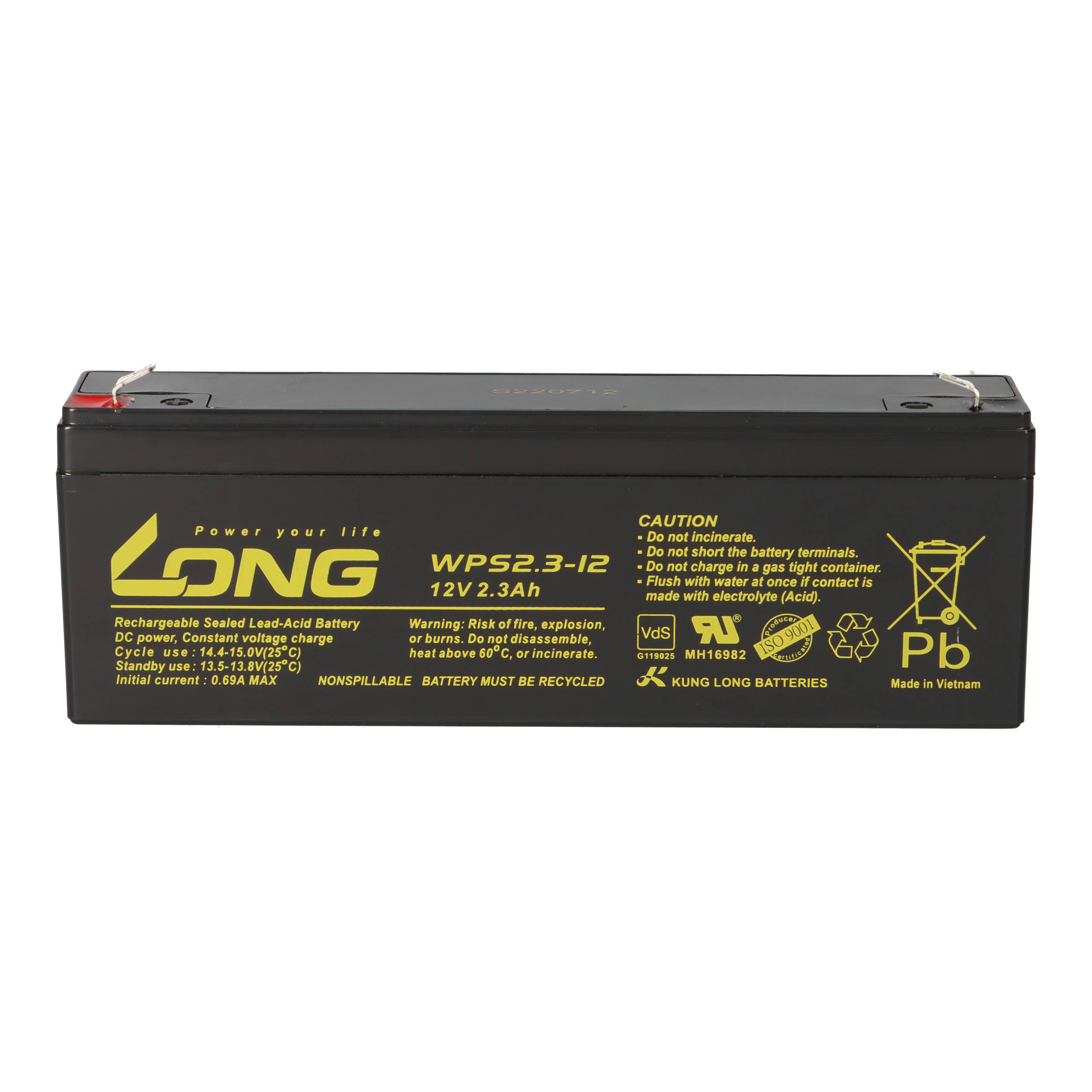 Kung Long WPS2.3-12 AGM-Akku 12V 2,3Ah – passend für FIAMM FG20201