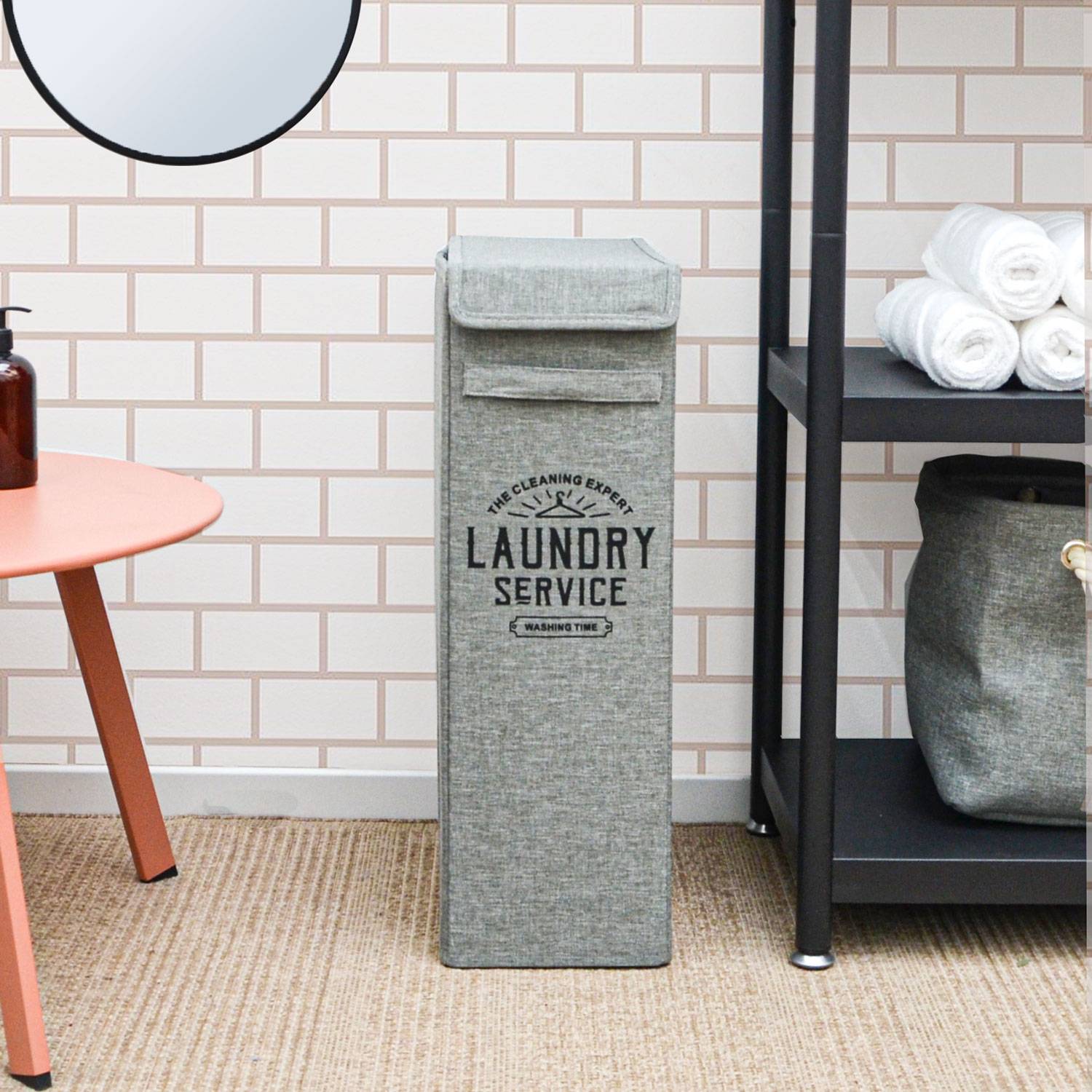 50L Wäschekorb mit Deckel - 20x40x60 Wäschesammler Schmal - Wäsche Nischenregal