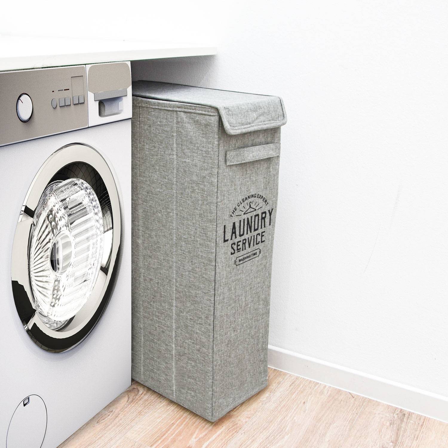 50L Wäschekorb mit Deckel - 20x40x60 Wäschesammler Schmal - Wäsche Nischenregal