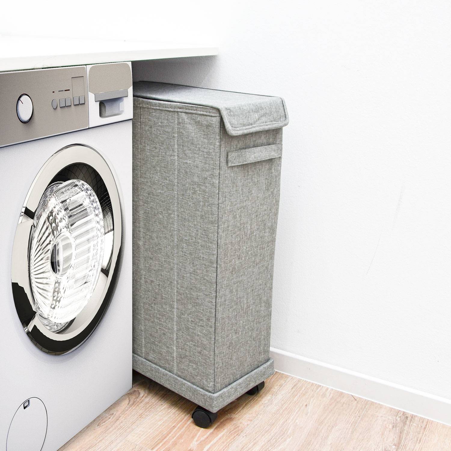 50L Wäschekorb mit Rollen - 20x40x60 Wäschesammler Schmal - Wäsche Nischenregal