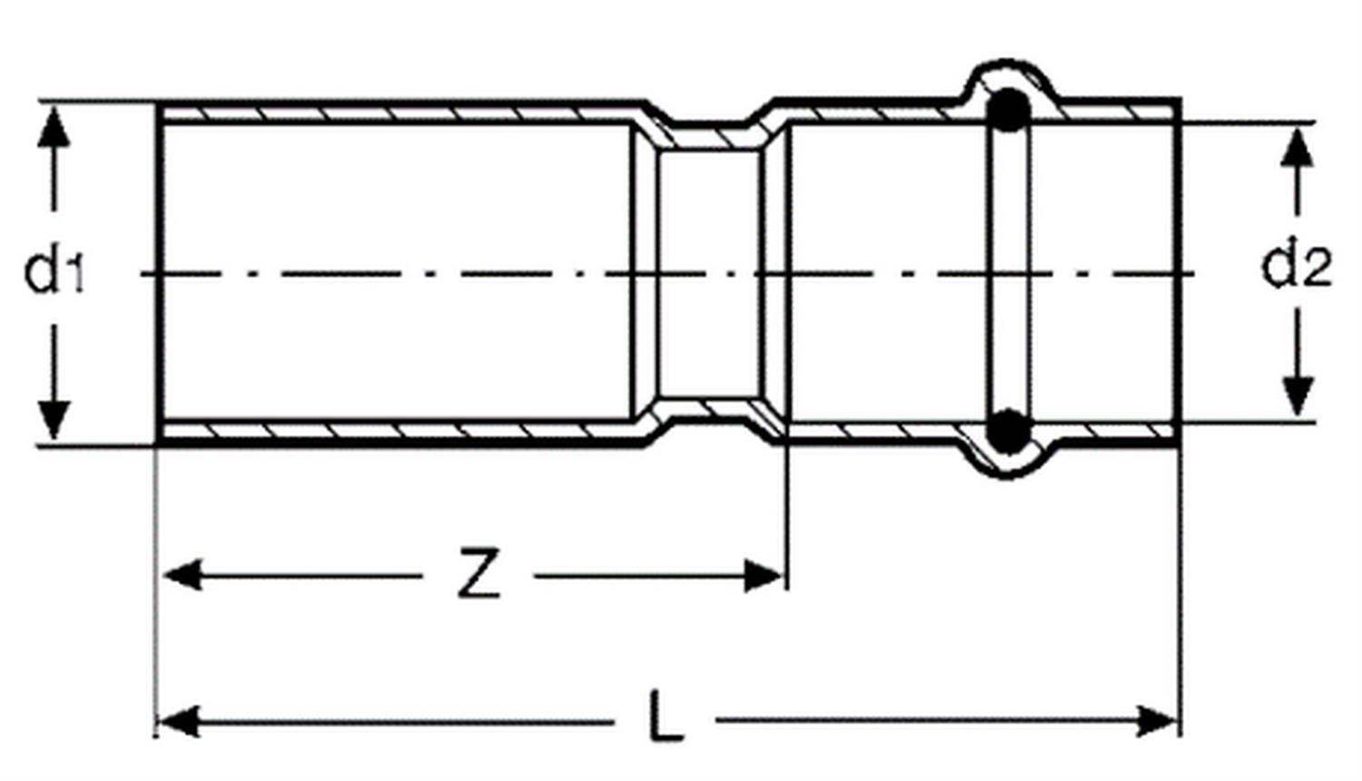 Technische Zeichnung eines gestuften zylindrischen Teils mit den Abmessungen d1, d2, Z und L, die durch Pfeile gekennzeichnet sind.