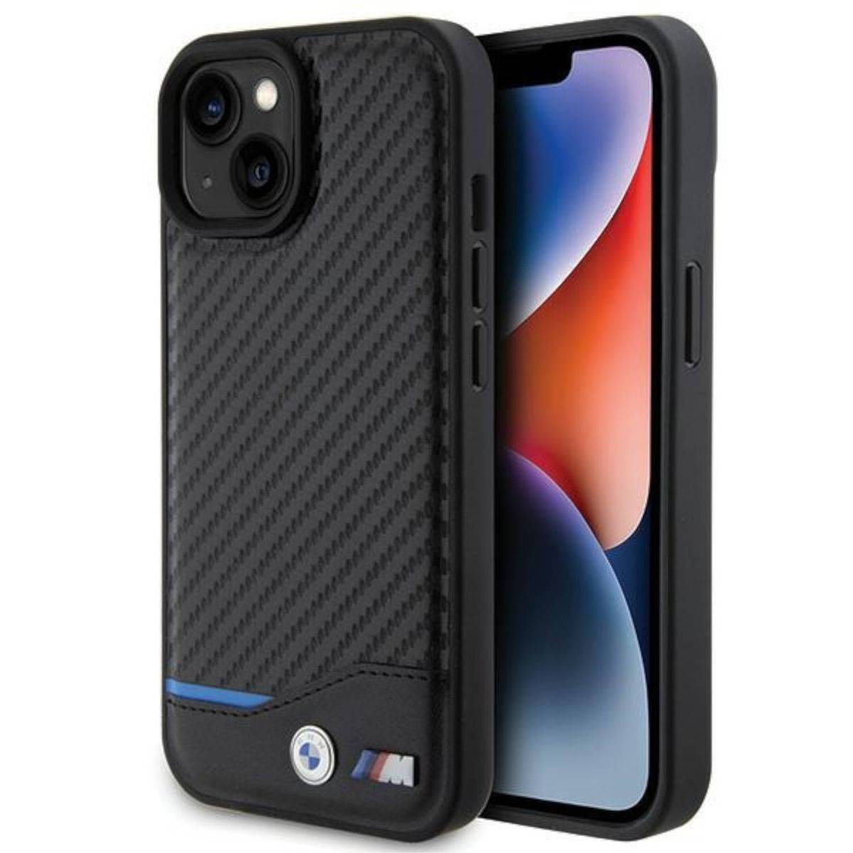 BMW Apple iPhone 15 Plus Schutzhülle Case Cover Leather Carbon Schwarz