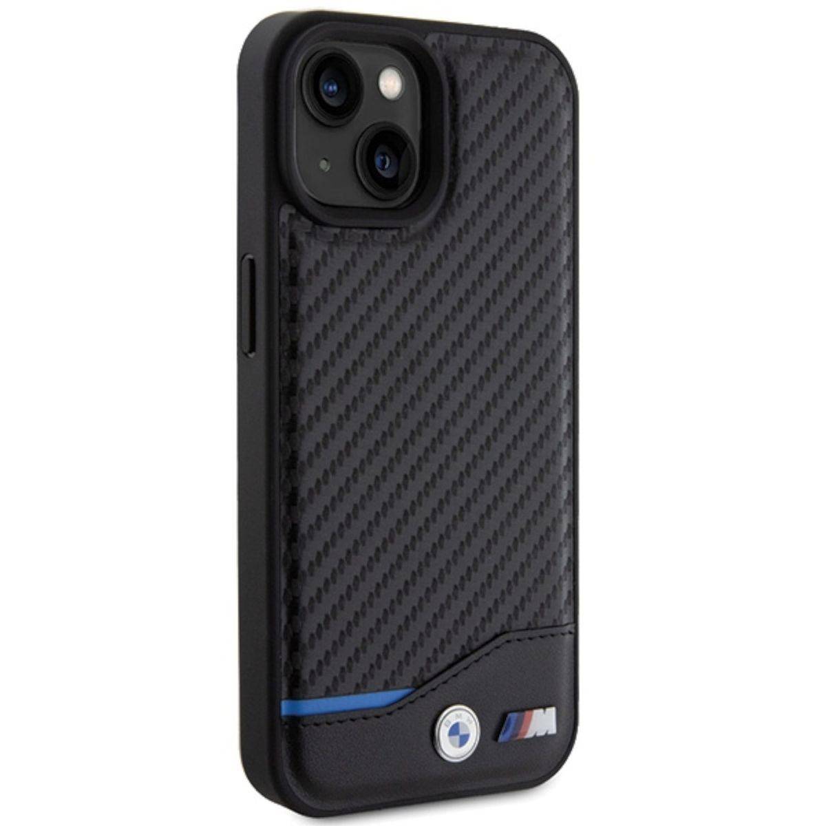 BMW Apple iPhone 15 Plus Schutzhülle Case Cover Leather Carbon Schwarz