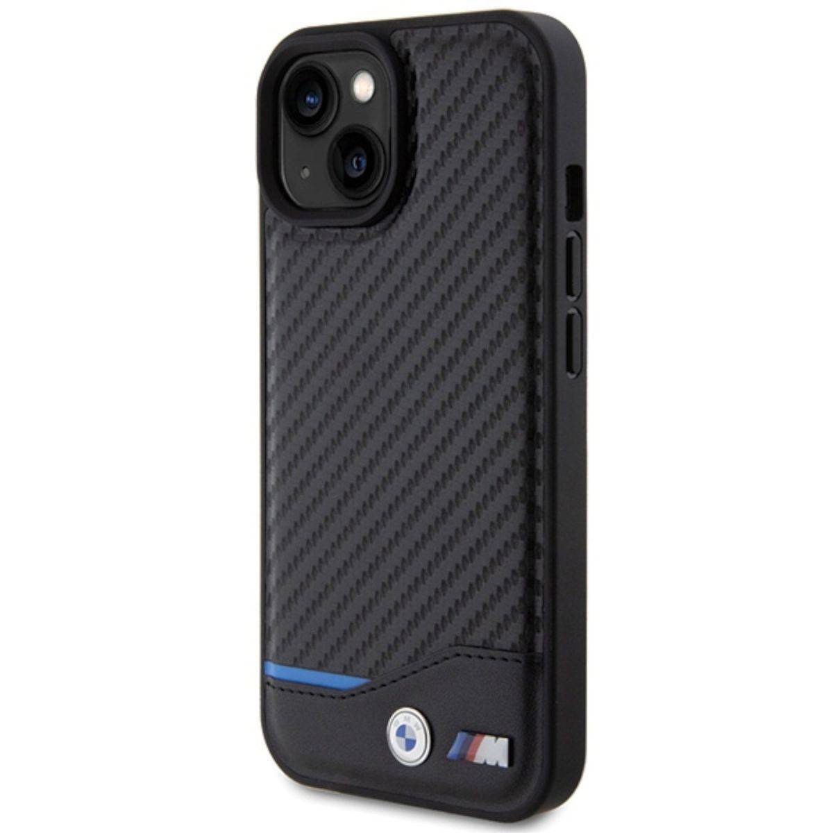 BMW Apple iPhone 15 Plus Schutzhülle Case Cover Leather Carbon Schwarz