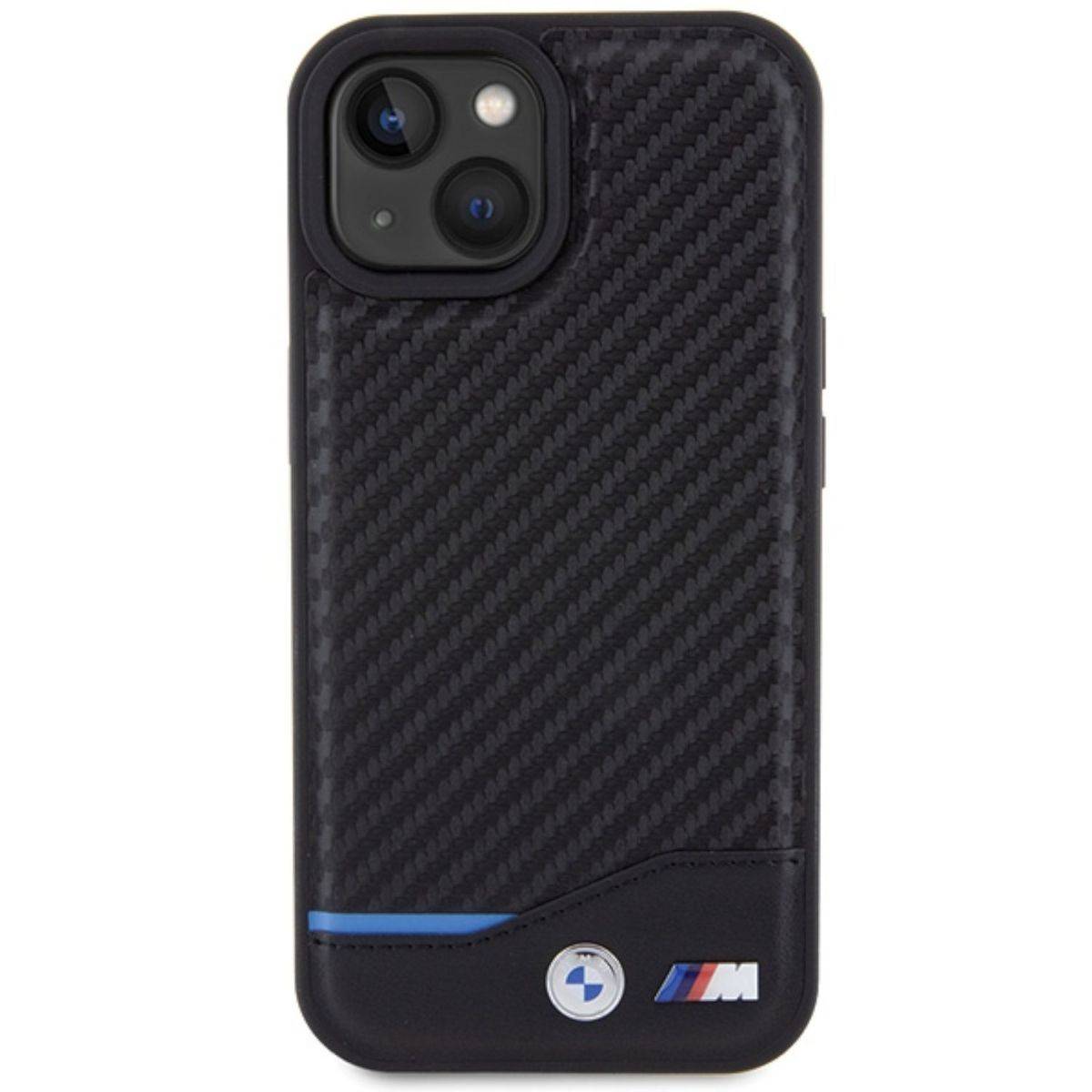 BMW Apple iPhone 15 Plus Schutzhülle Case Cover Leather Carbon Schwarz