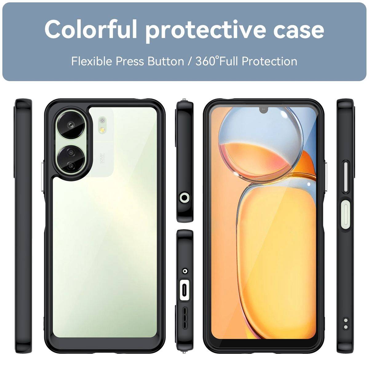 Für Xiaomi Redmi 13C TPU / Acryl Schutz Handy Hülle Case Cover Schwarz
