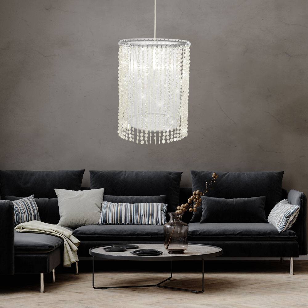 Hängeleuchte Kristalle Kristallleuchte Textilschirm Hängelampe mit Kristallbehang, CCT App Steuerung, 1x RGB LED 10W 806Lm, D 22,5 cm