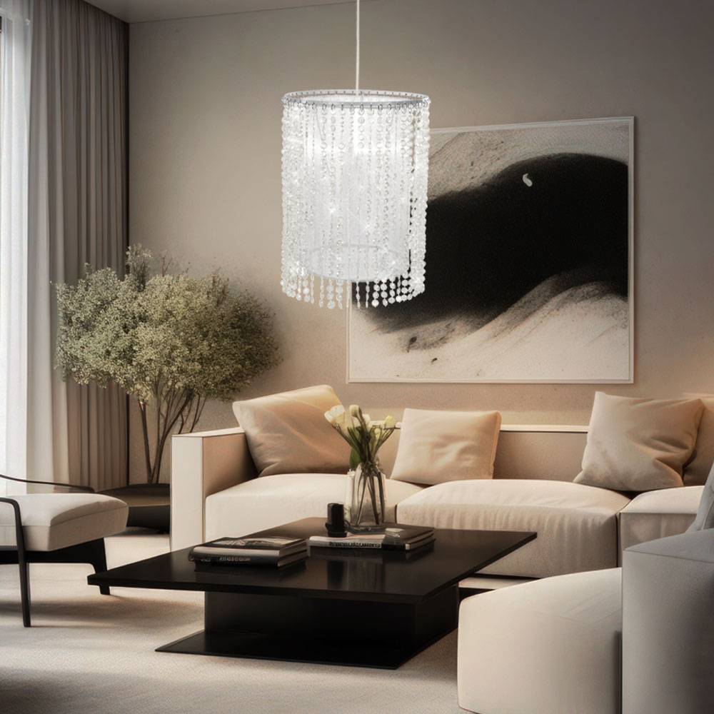 Hängeleuchte Kristalle Kristallleuchte Textilschirm Hängelampe mit Kristallbehang, CCT App Steuerung, 1x RGB LED 10W 806Lm, D 22,5 cm