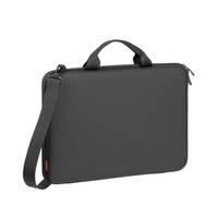 Dunkelgraue Laptop-Aktentasche mit Griff und Schultergurt auf weißem Hintergrund.