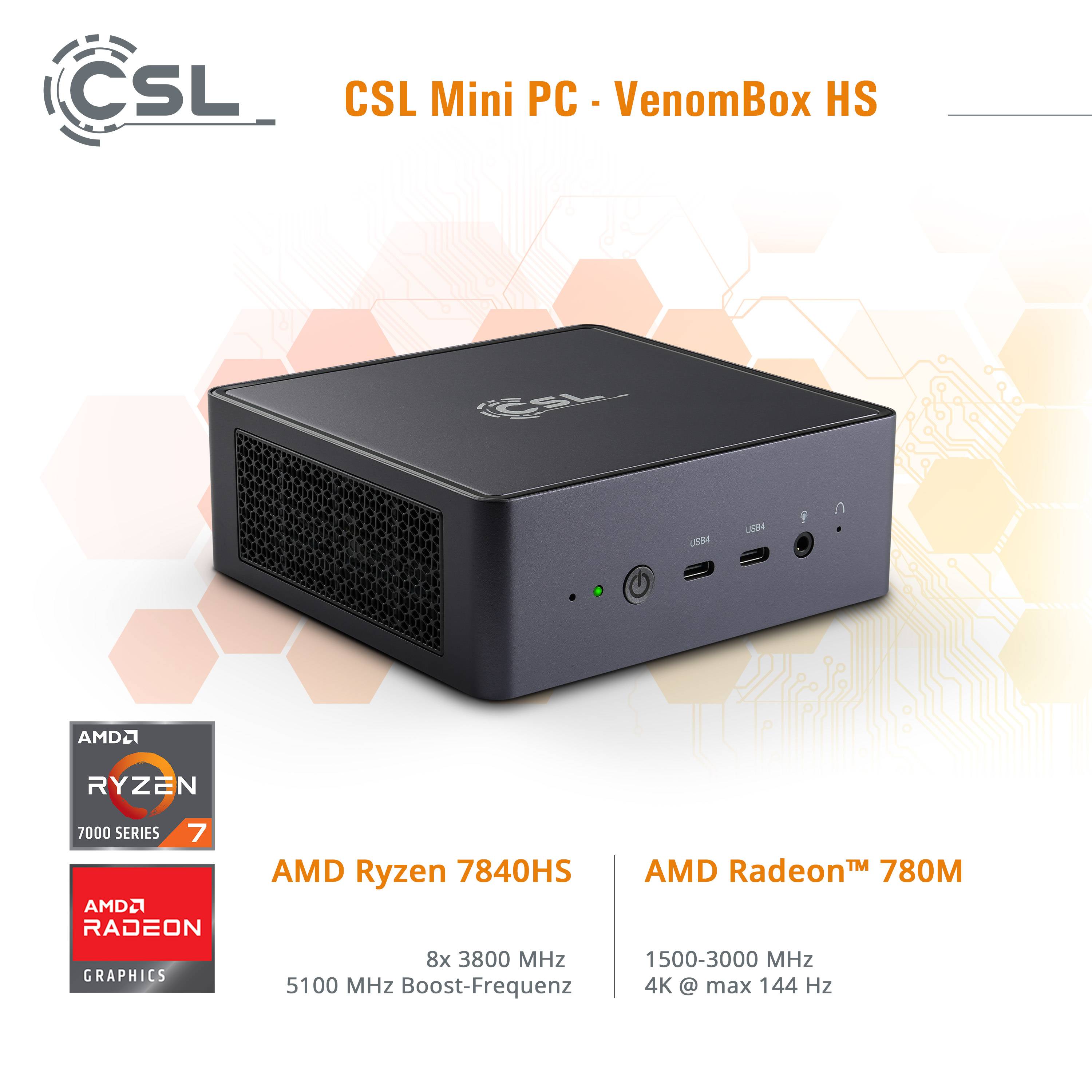 Mini PC - CSL VenomBox HS / 32GB / 1000 GB M.2 SSD / Win 11 Home