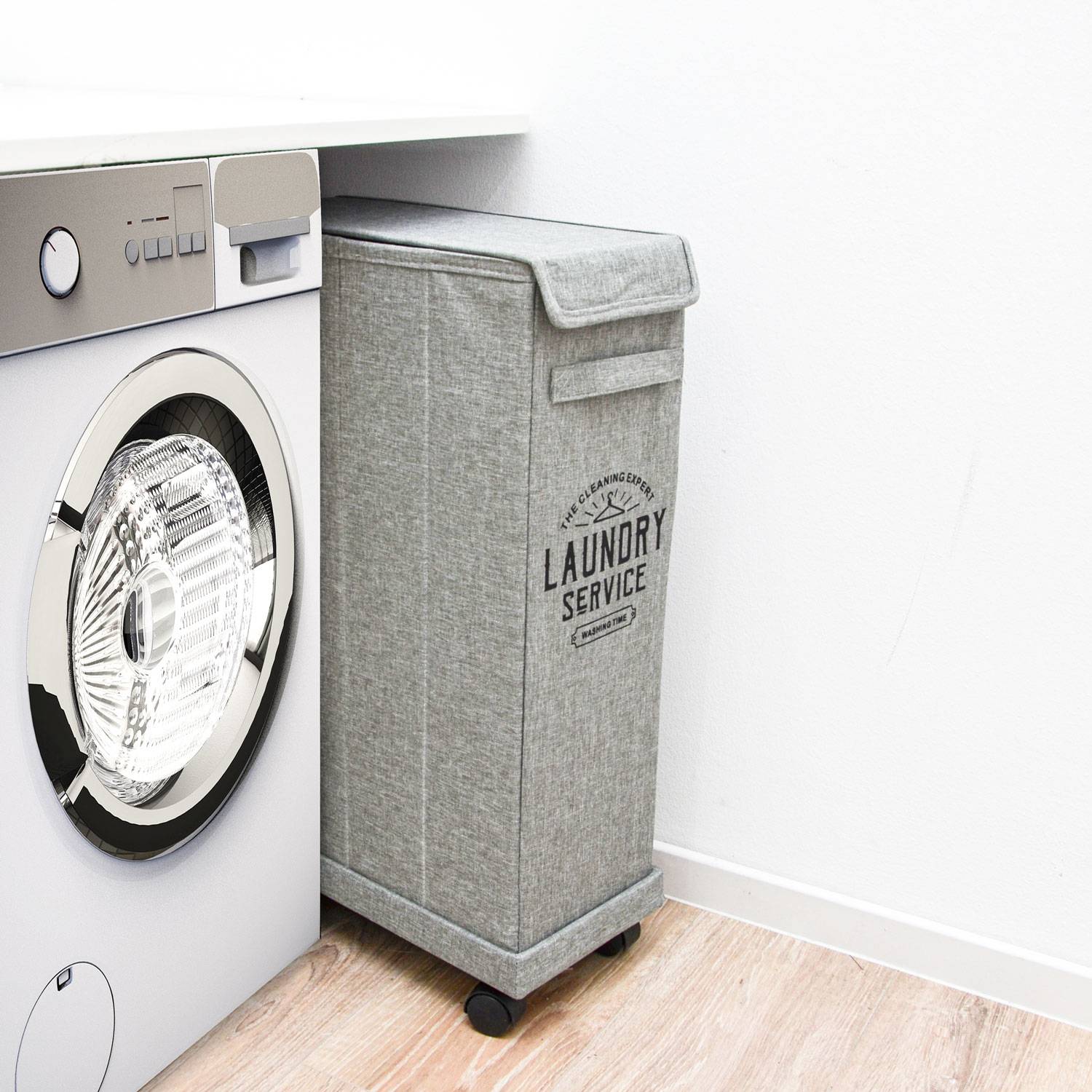 50L Wäschekorb mit Rollen - 20x40x60 Wäschesammler Schmal - Wäsche Nischenregal