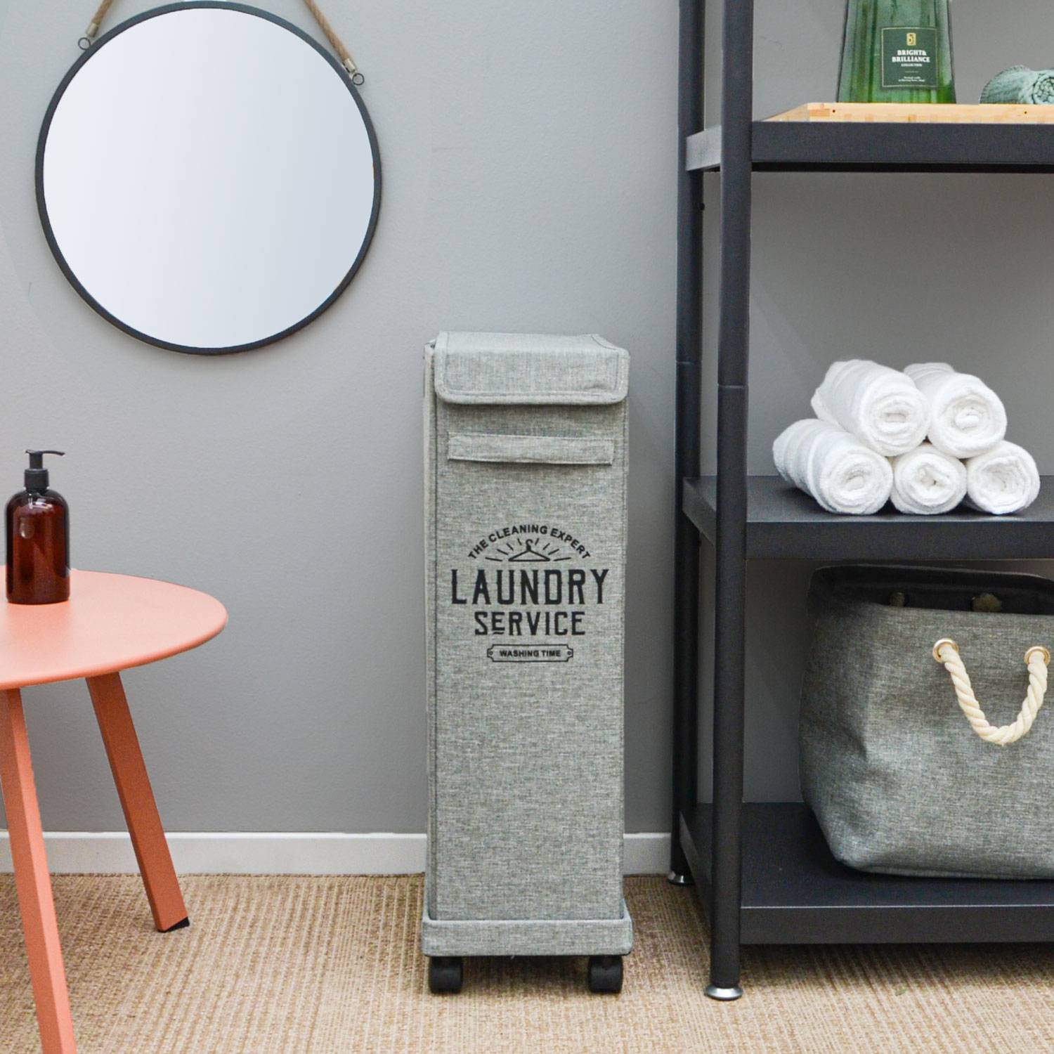 50L Wäschekorb mit Rollen - 20x40x60 Wäschesammler Schmal - Wäsche Nischenregal