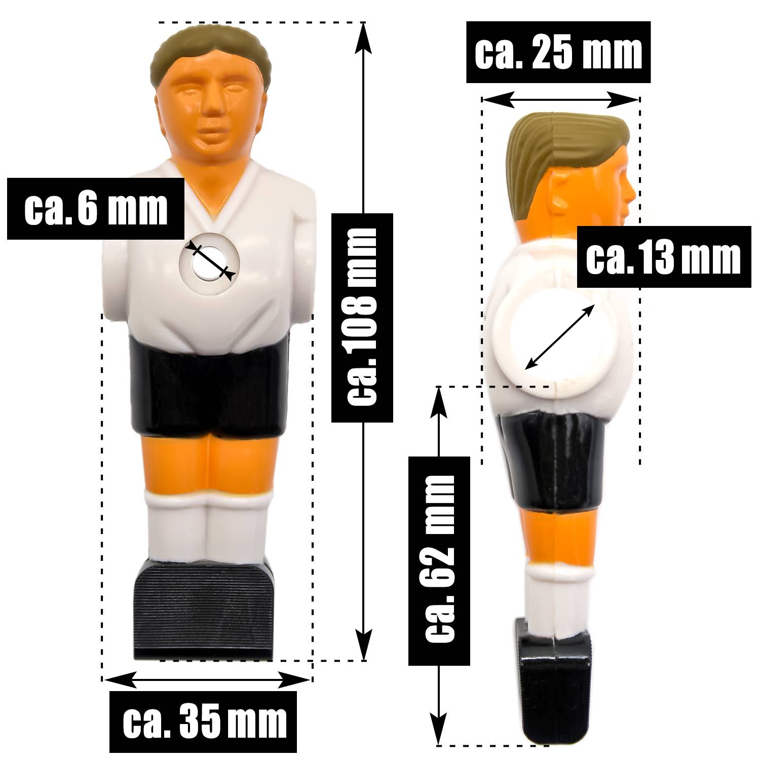 11 Tischkicker Figuren 13mm - Deutschland Weiß Schwarz - Tisch Fussball Kicker