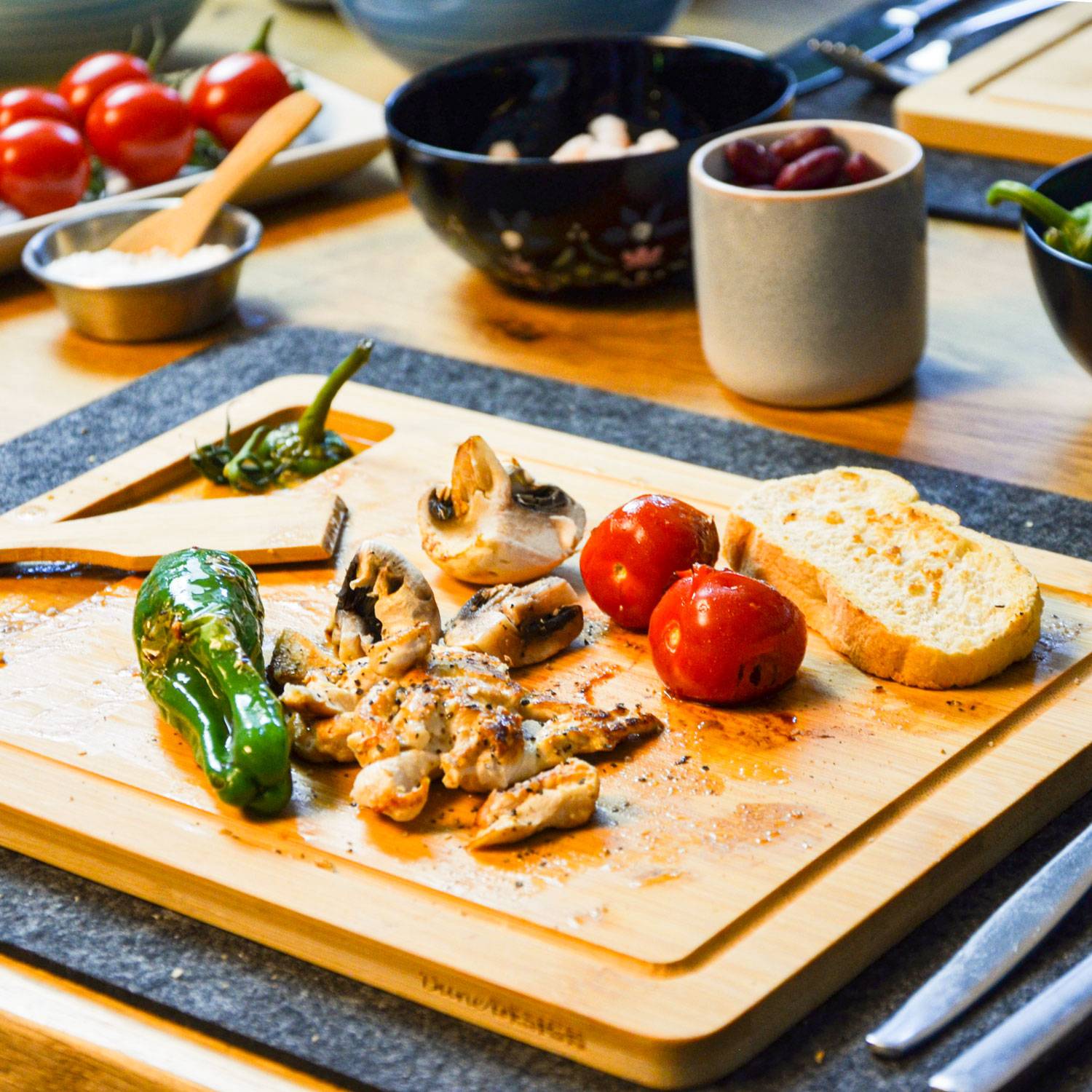 2 Personen Raclette Teller Set Holz - 30x22cm Pfännchen Untersetzer mit Spachtel