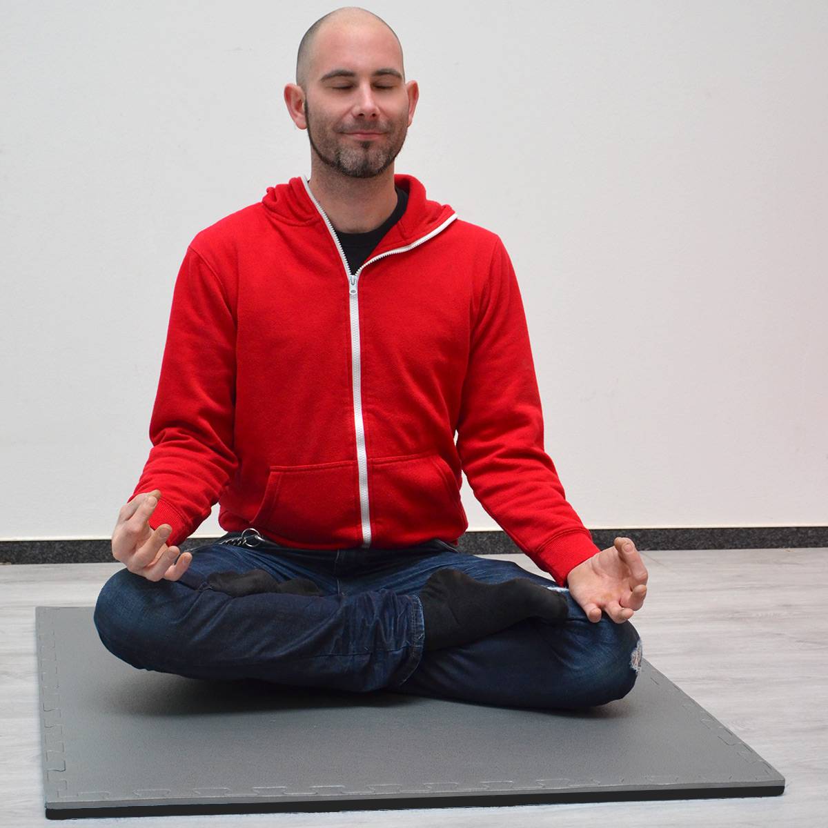 Trainingsmatte 90x90cm Bodenschutz-Matte 20mm dick Puzzlematte erweiterbar Grau Schwarz