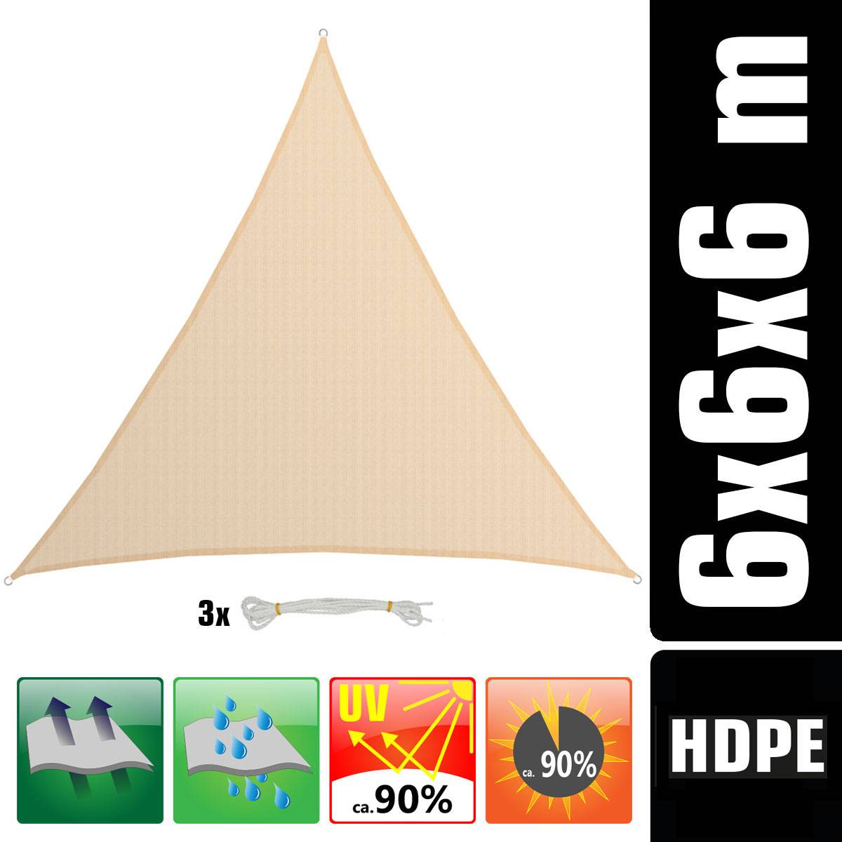 UV Sonnensegel 6x6x6 HDPE Dreieck Sonnenschutz Überdachung Balkon Garten Beige