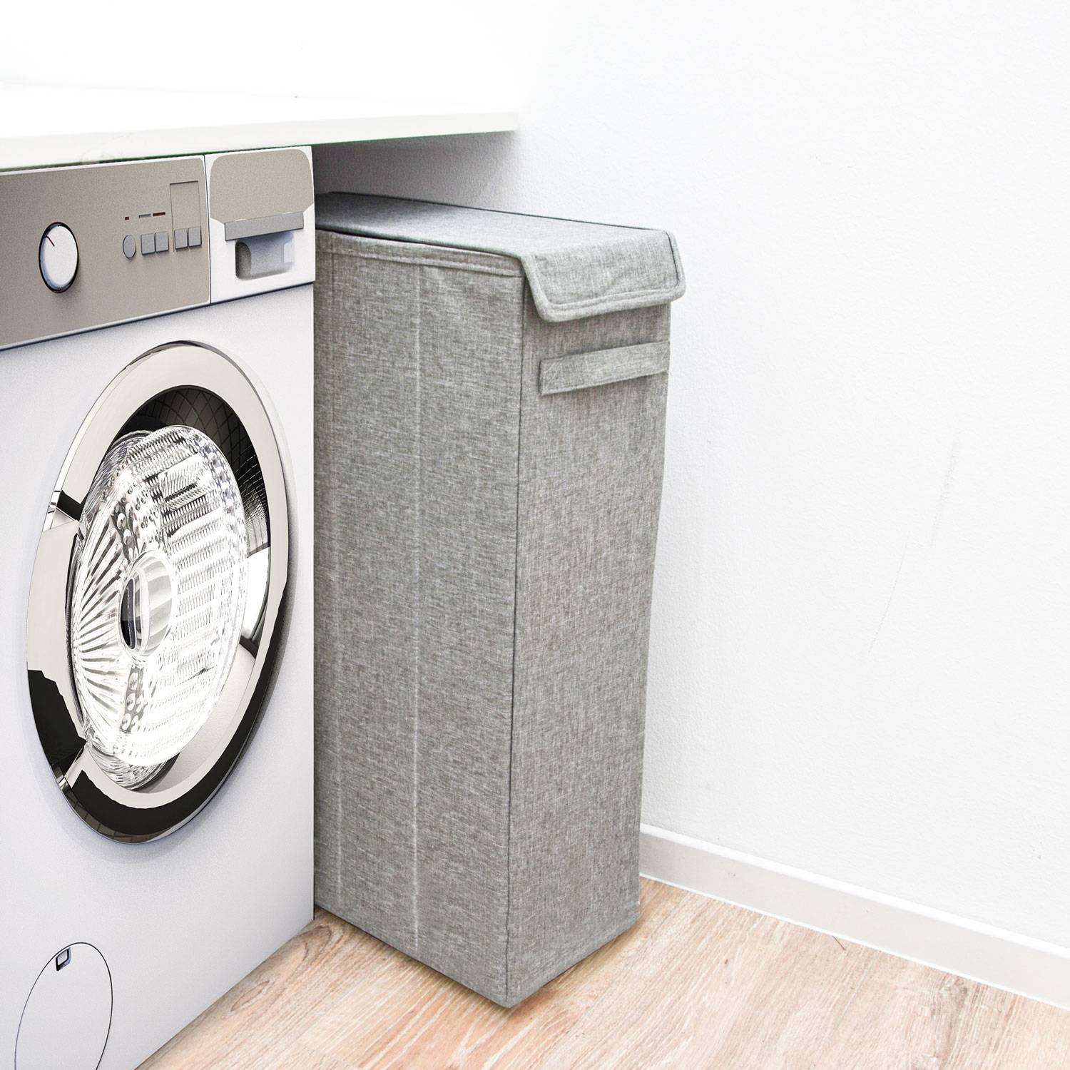 50L Wäschekorb mit Deckel - 20x40x60 Wäschesammler Schmal - Wäsche Nischenregal