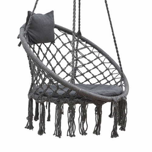 Hängesessel mit Kissen bis 120 kg - 80 cm Korbschaukel Rund Indoor Outdoor Grau Hängesessel mit Kissen bis 120 kg - 80 cm Korbschaukel Rund Indoor Outdoor Grau