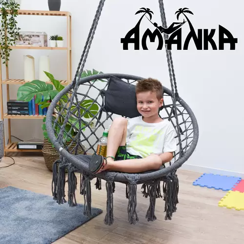 Hängesessel mit Kissen bis 120 kg - 80 cm Korbschaukel Rund Indoor Outdoor Grau Hängesessel mit Kissen bis 120 kg - 80 cm Korbschaukel Rund Indoor Outdoor Grau