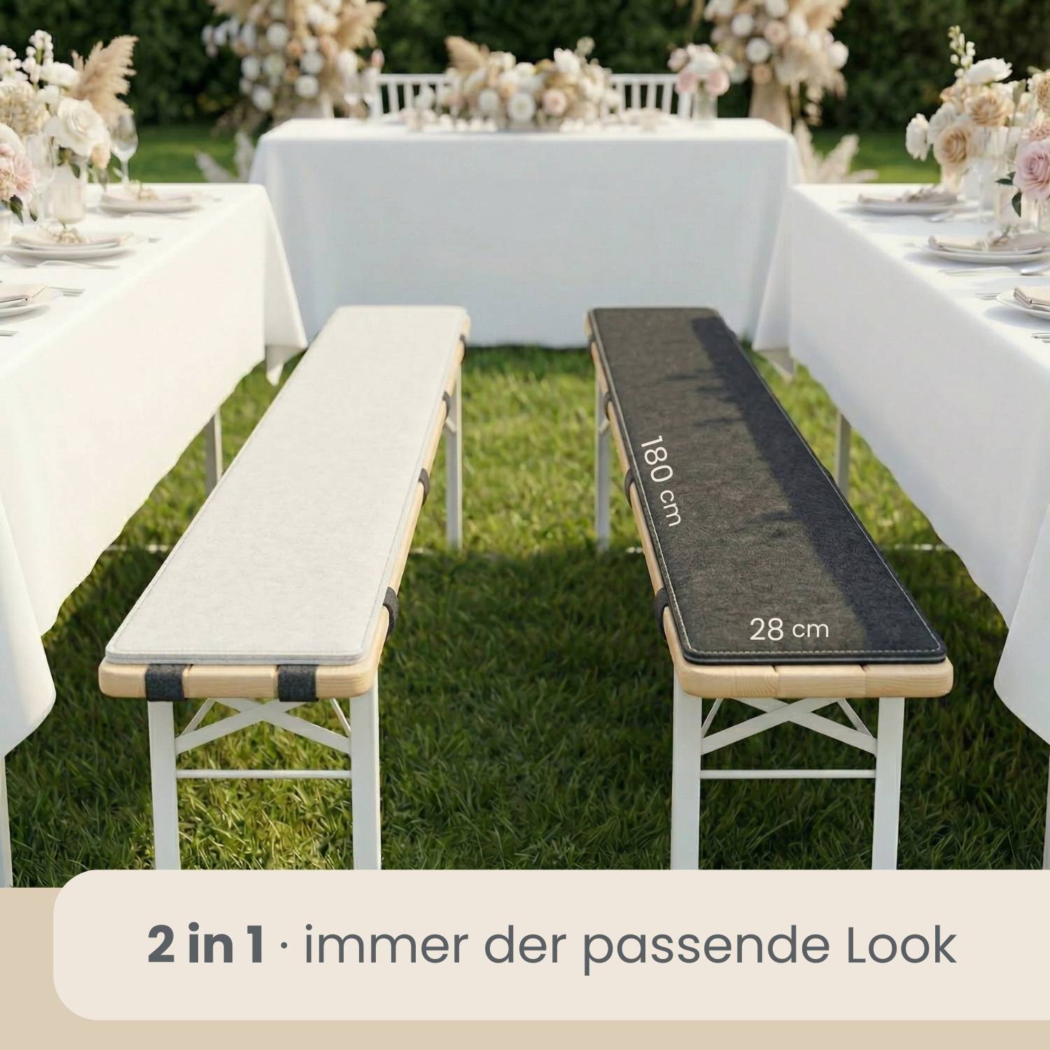 2er Set Bierbankauflage Filz 180x28cm - 8mm Sitzkissen Wendbar Garten Festzelt