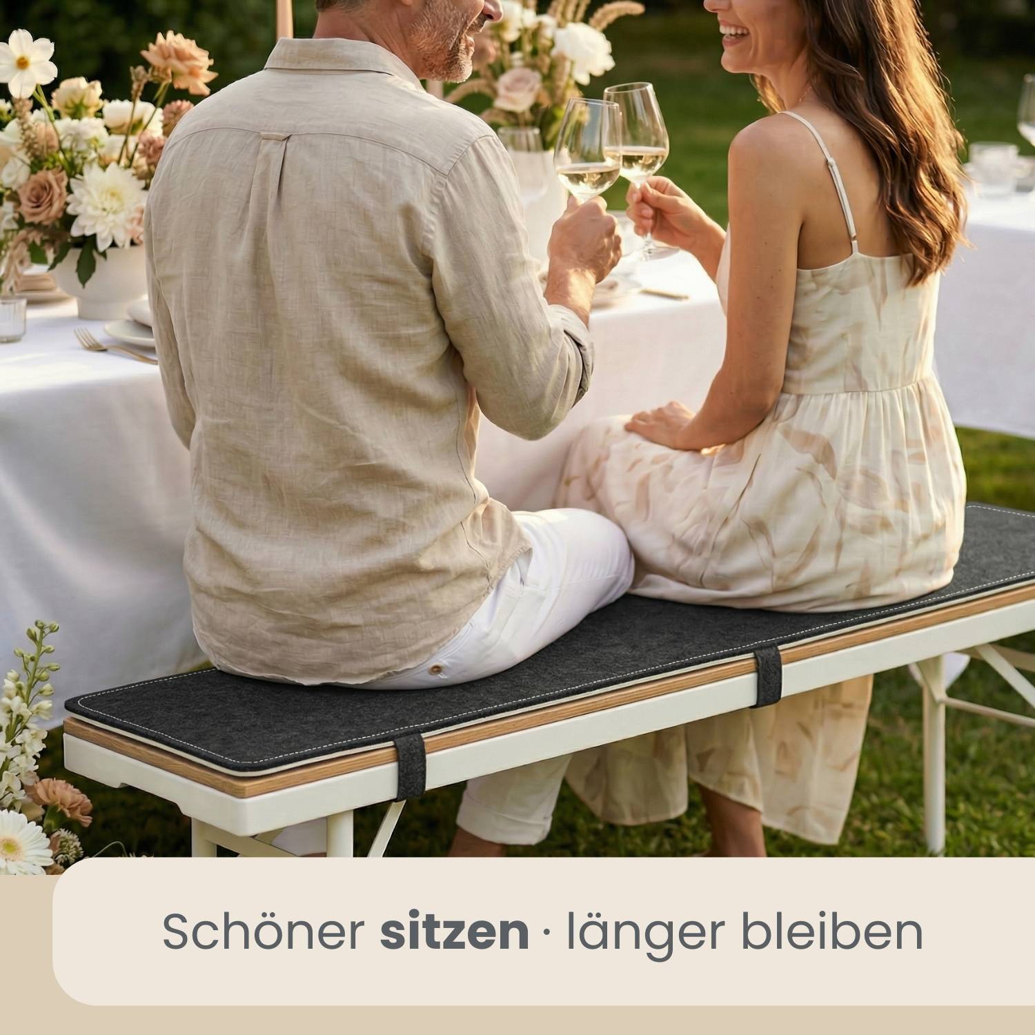 2er Set Bierbankauflage Filz 180x28cm - 8mm Sitzkissen Wendbar Garten Festzelt