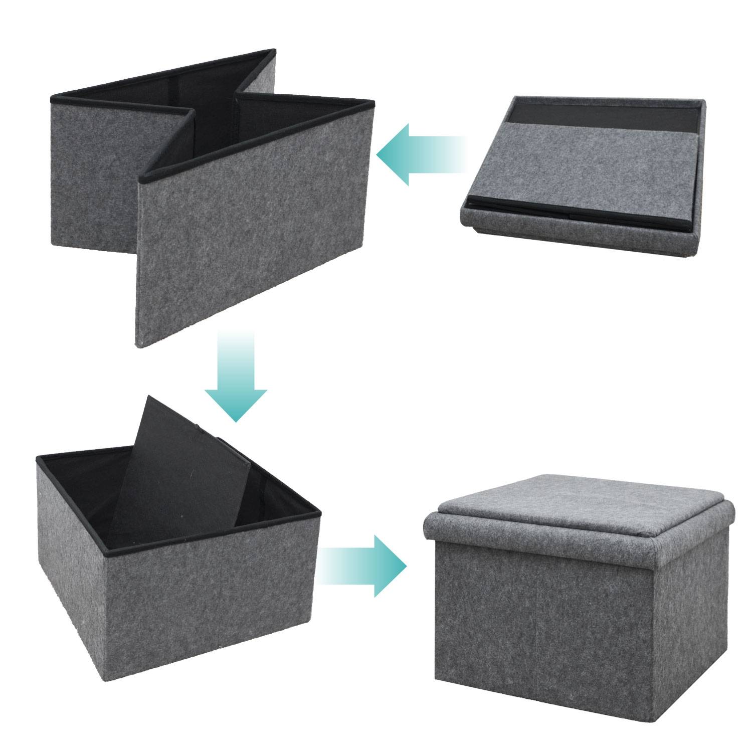 3-in-1 Sofa Hocker mit Stauraum - 56x56x40 Filz Beistellhocker - Sitzhocker Grau