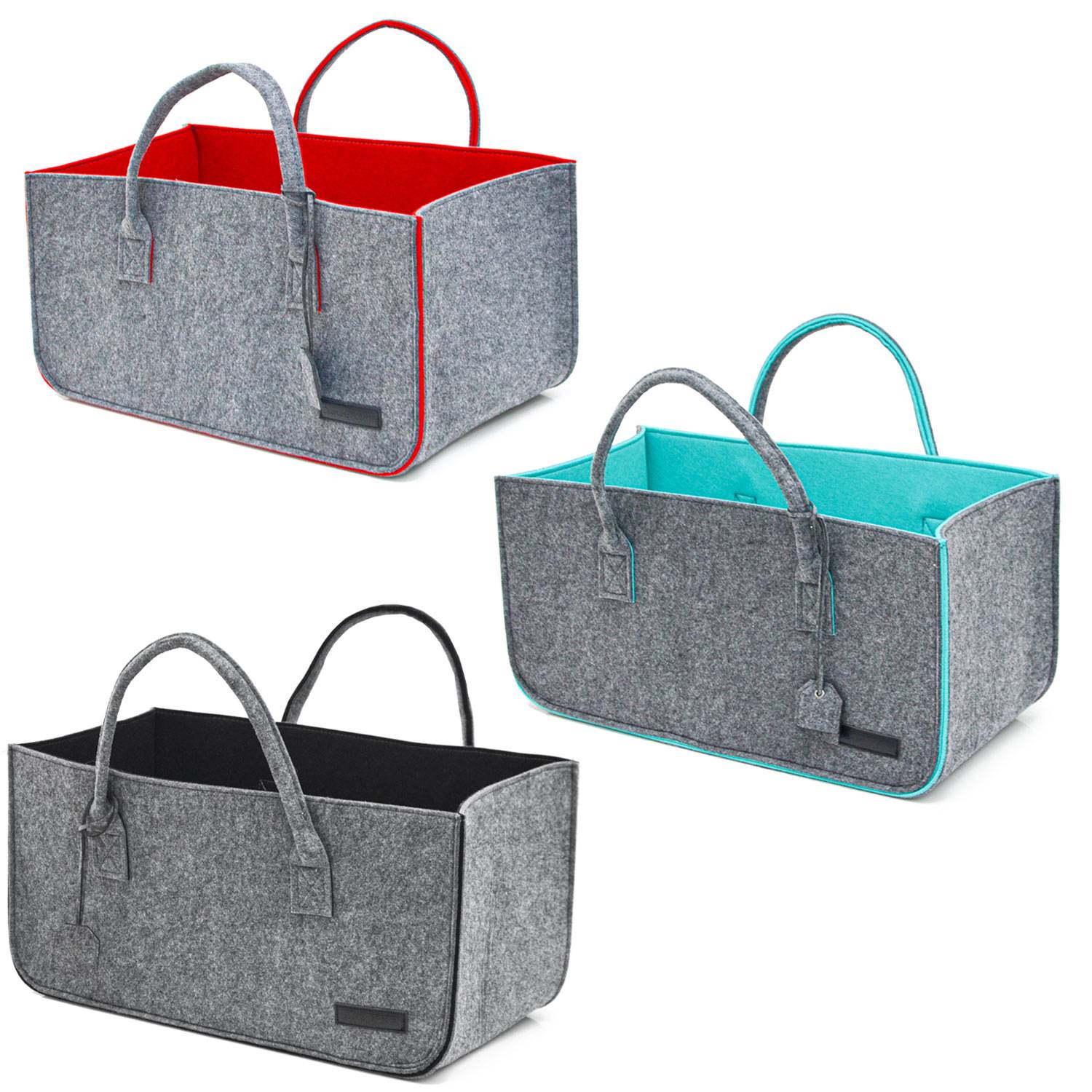 3er Set Filztasche bis 25kg - 50x25x25 Filz Shopper Einkaufstasche Kaminholzkorb