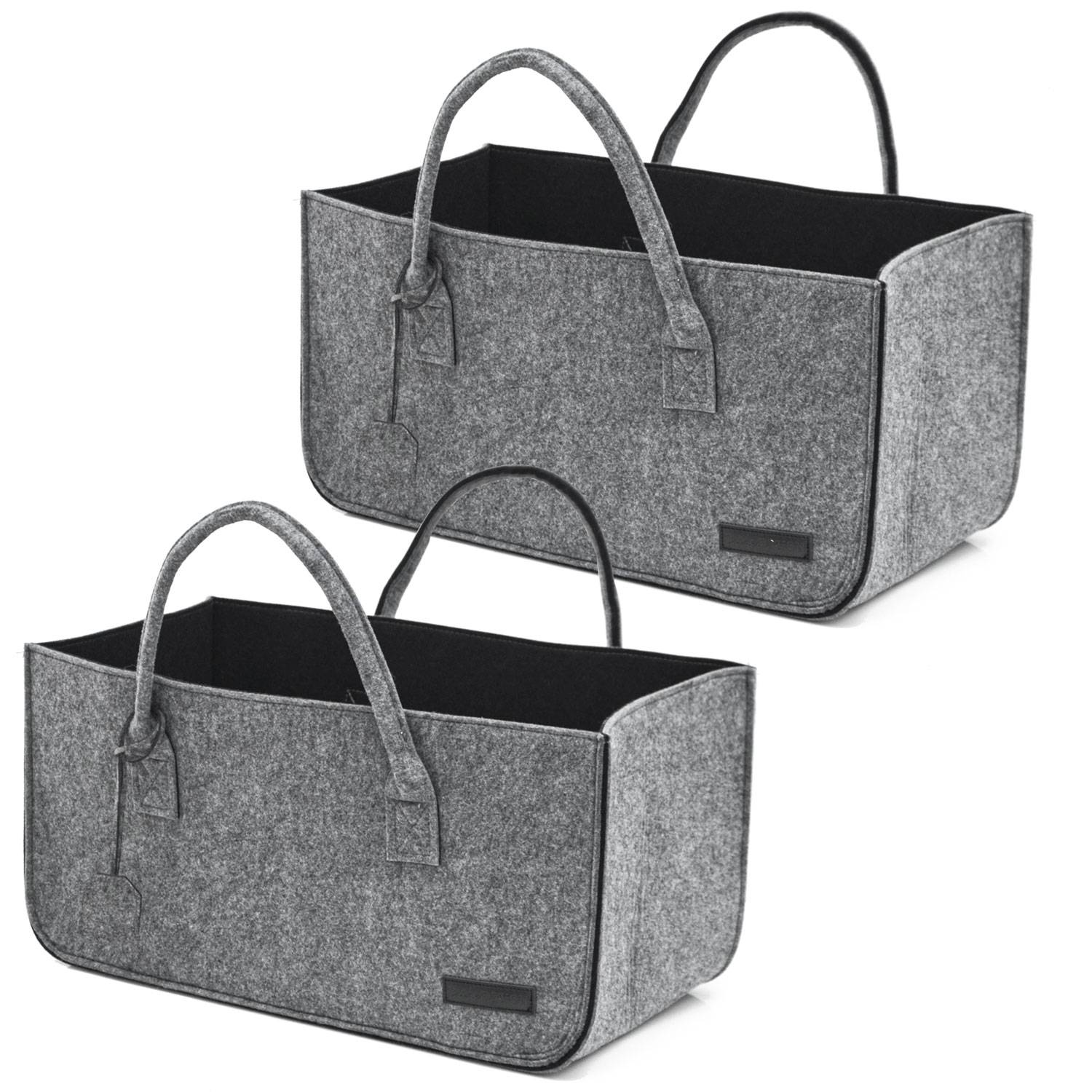 2er Set Filztasche bis 25kg - 50x25x25 Filz Shopper Einkaufstasche Kaminholzkorb