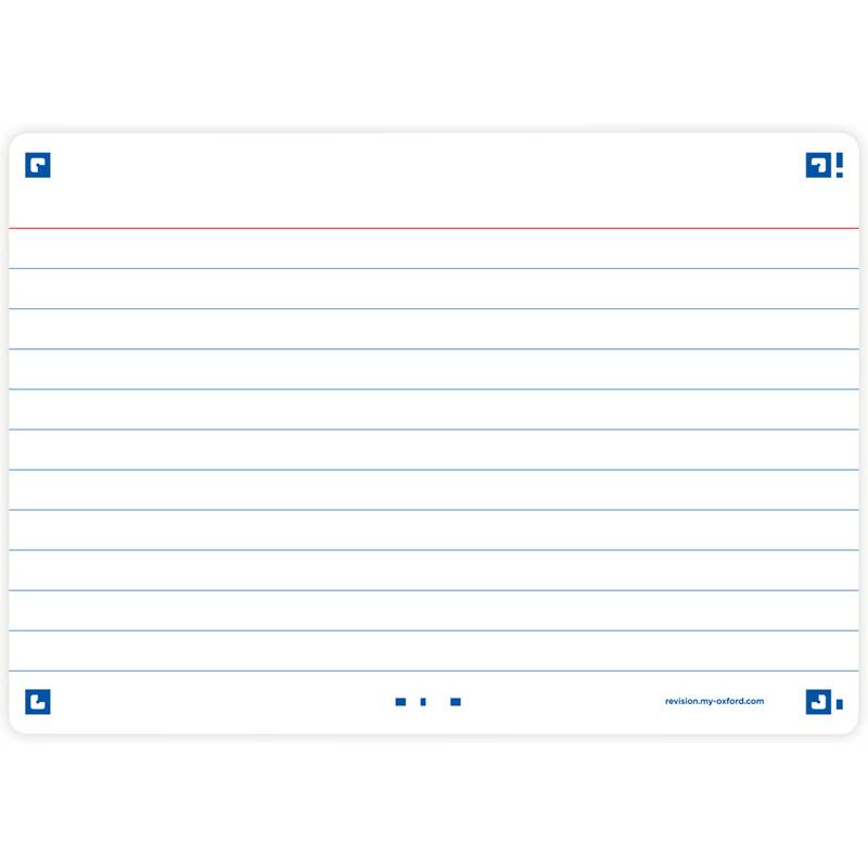 Eine leere weiße Karteikarte weist blaue Linien und eine rote Linie über dem oberen Rand auf. In der unteren rechten Ecke befindet sich eine Website-URL.