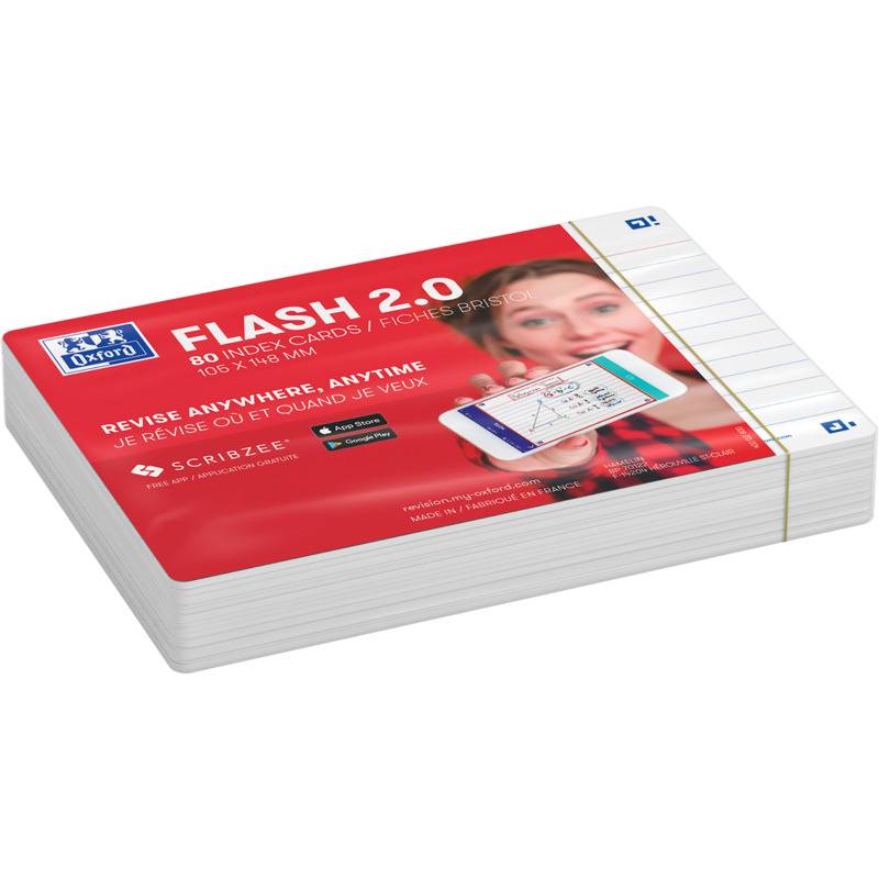 Packung Oxford Flash 2.0 gebundene Karteikarten, rotes Cover, 80 linierte Karten zum schnellen Lernen.
