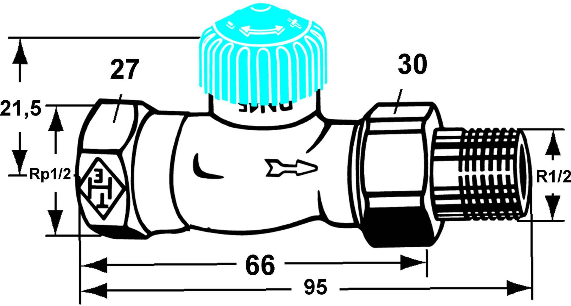 IMI Heimeier Thermostatventil-Unterteil RG vern DG m. ger. Widerst. 1/2