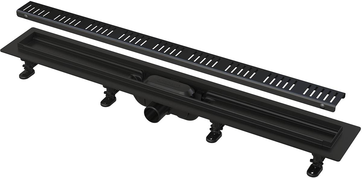 AlcaDrain Duschrinne APZ10 mit Edelstahlrost flach 950 Mattschwarz