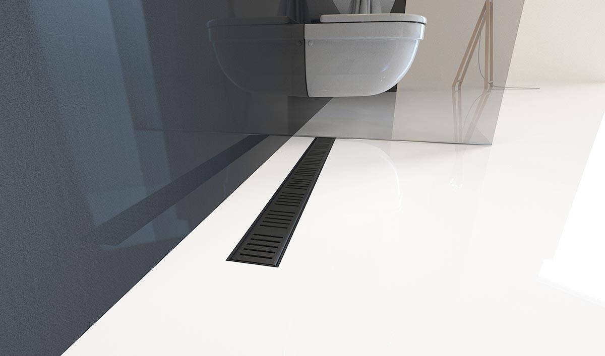 AlcaDrain Duschrinne APZ10 mit Edelstahlrost flach 950 Mattschwarz