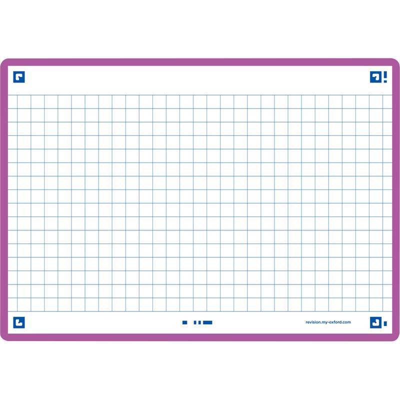 Eine weiße Whiteboard-Tafel mit einem lila Rand, die ein blaues Gitternetzmusters aufweist, eignet sich ideal zum Zeichnen oder Schreiben.