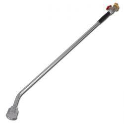 Ein langer Metallfackel-Gasbrenner mit einem rot-gelben Knopf an einem Ende und einer breiten, abgewinkelten Düse am anderen Ende. Verwendet für Aufgaben zur Außenbeheizung.