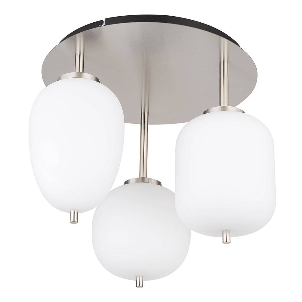Deckenlampe Deckenleuchte Wohnzimmerlampe Schlafzimmerleuchte, 3 Flammig, Metall Nickel matt Glas opal, E14 Fassungen, DxH 46x36cm
