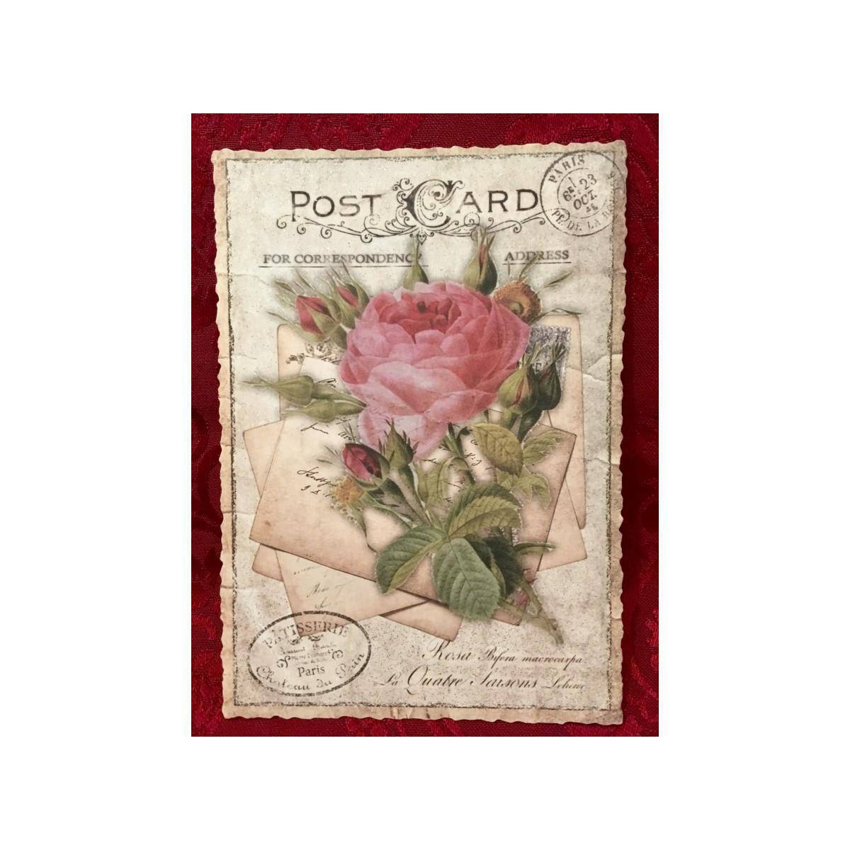 5026 - Postkarte Vintage Rose (mit Glimmer)