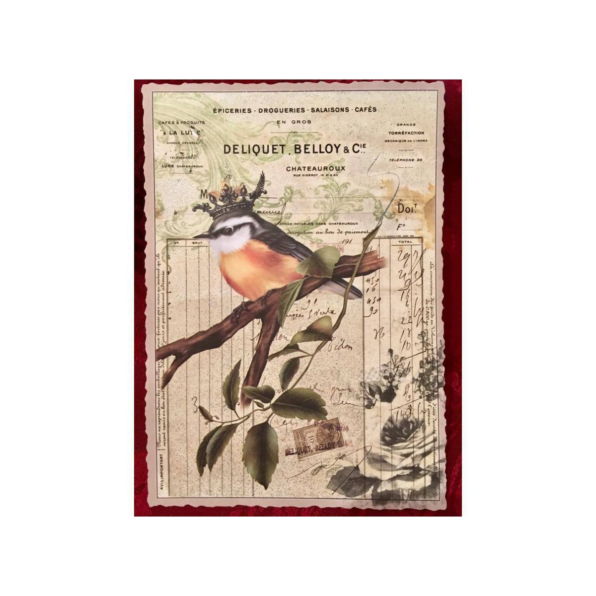 5027 - Postkarte Vintage Vogelkönig (mit Glimmer)