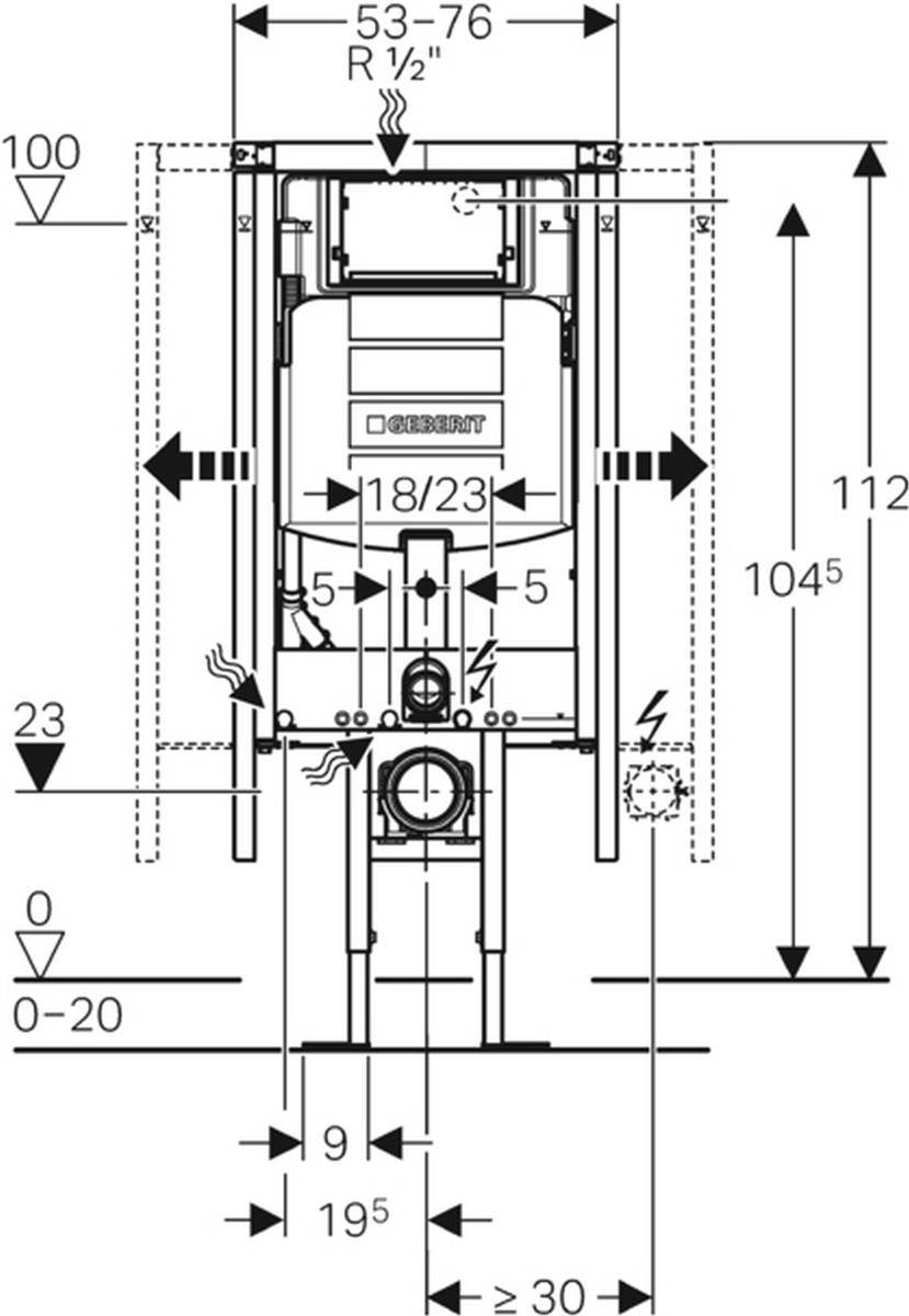 Geberit Duofix WC-Eckelement Sigma UP-Spülkasten 120mm, Betätigung von vorne, Bauhöhe 1120 mm
