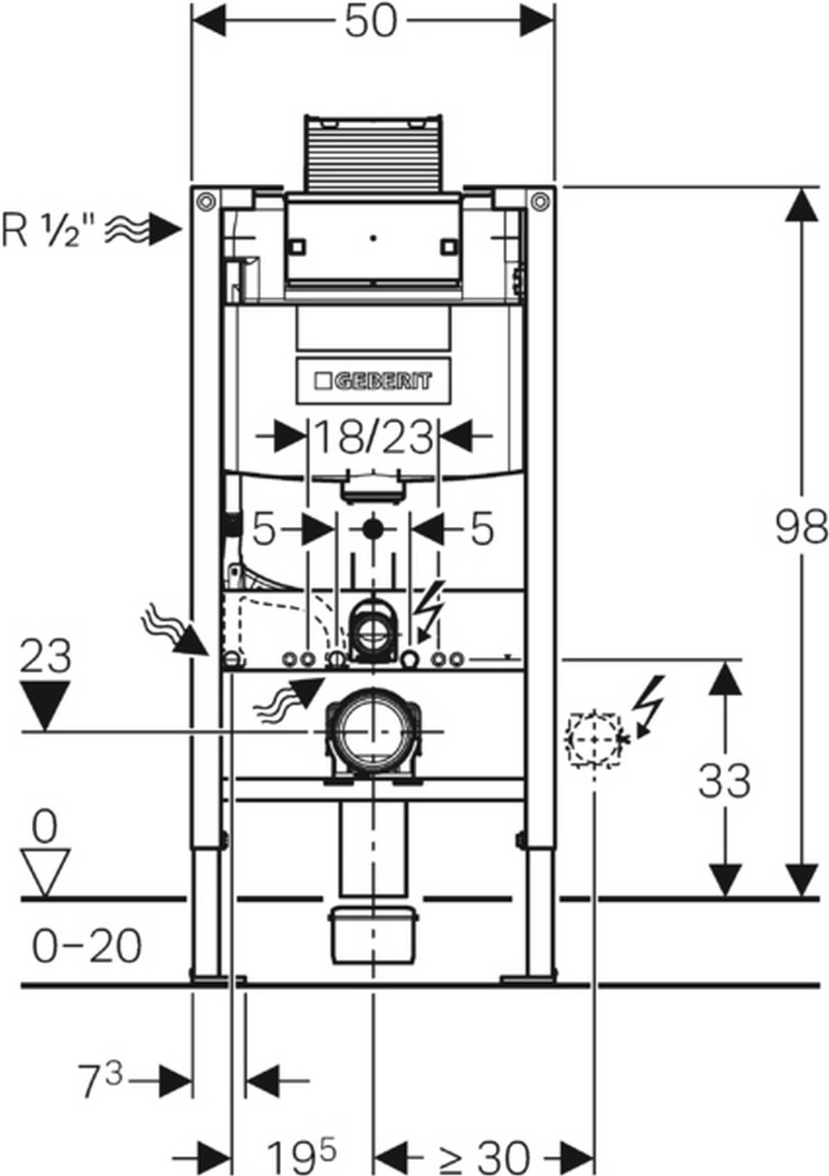 Geberit Duofix WC-Element mit Omega UP-Spülkasten 120mm, vorne/oben, Bauhöhe 980 mm