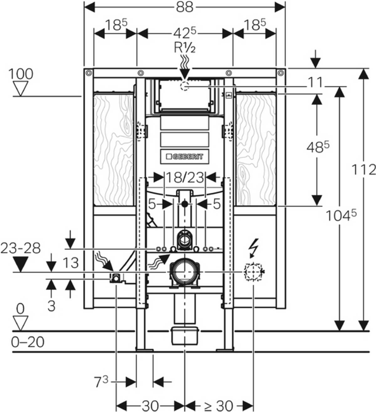 Geberit Duofix WC-Element Sigma UP-Spülkasten 120mm, für Haltegriffe, Bauhöhe 1120 mm