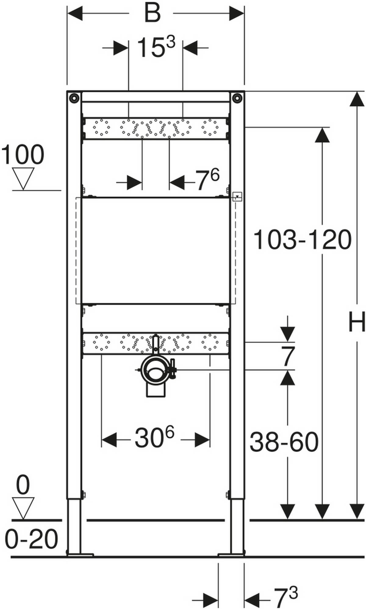 Geberit Duofix Ausgussbecken-Element für Wandarmatur, Bauhöhe 1300 mm