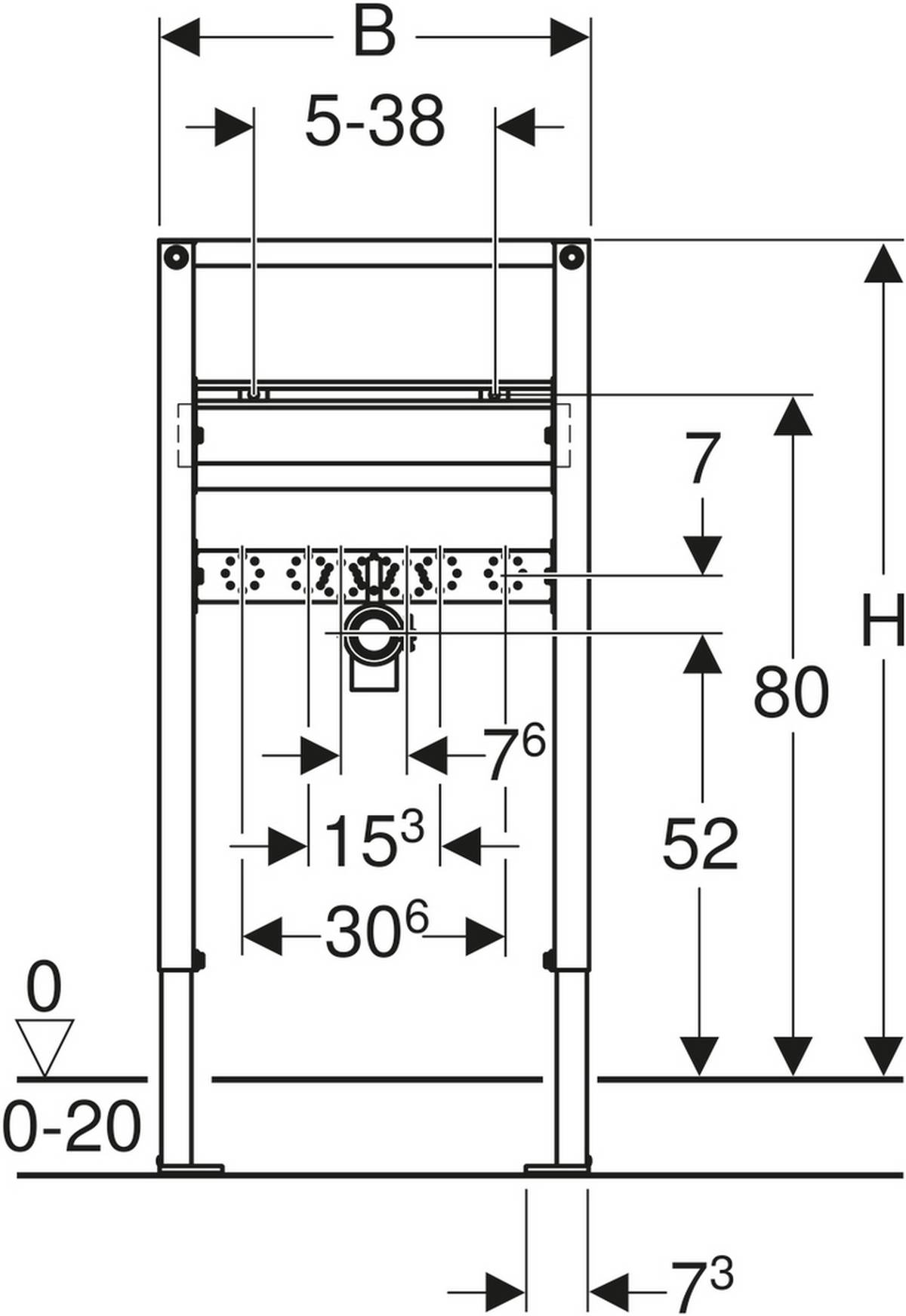Geberit Duofix Waschtisch-Element 820 - 980 mm, für Einlocharmatur, Bauhöhe 980/820 mm