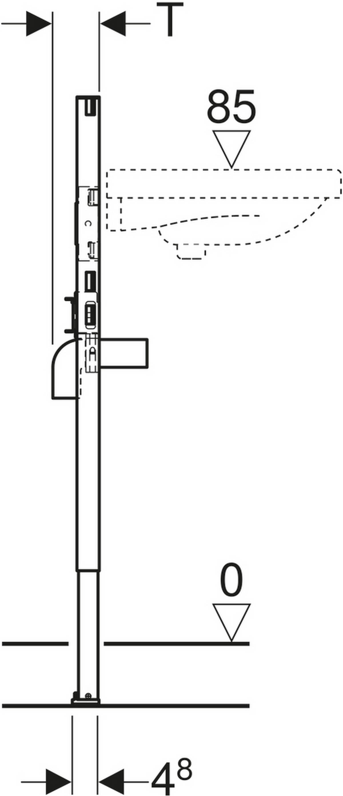 Geberit Duofix Waschtisch-Element 820 - 980 mm, für Einlocharmatur, Bauhöhe 980/820 mm